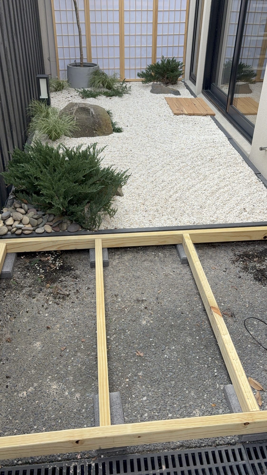 Framing the deck extension.